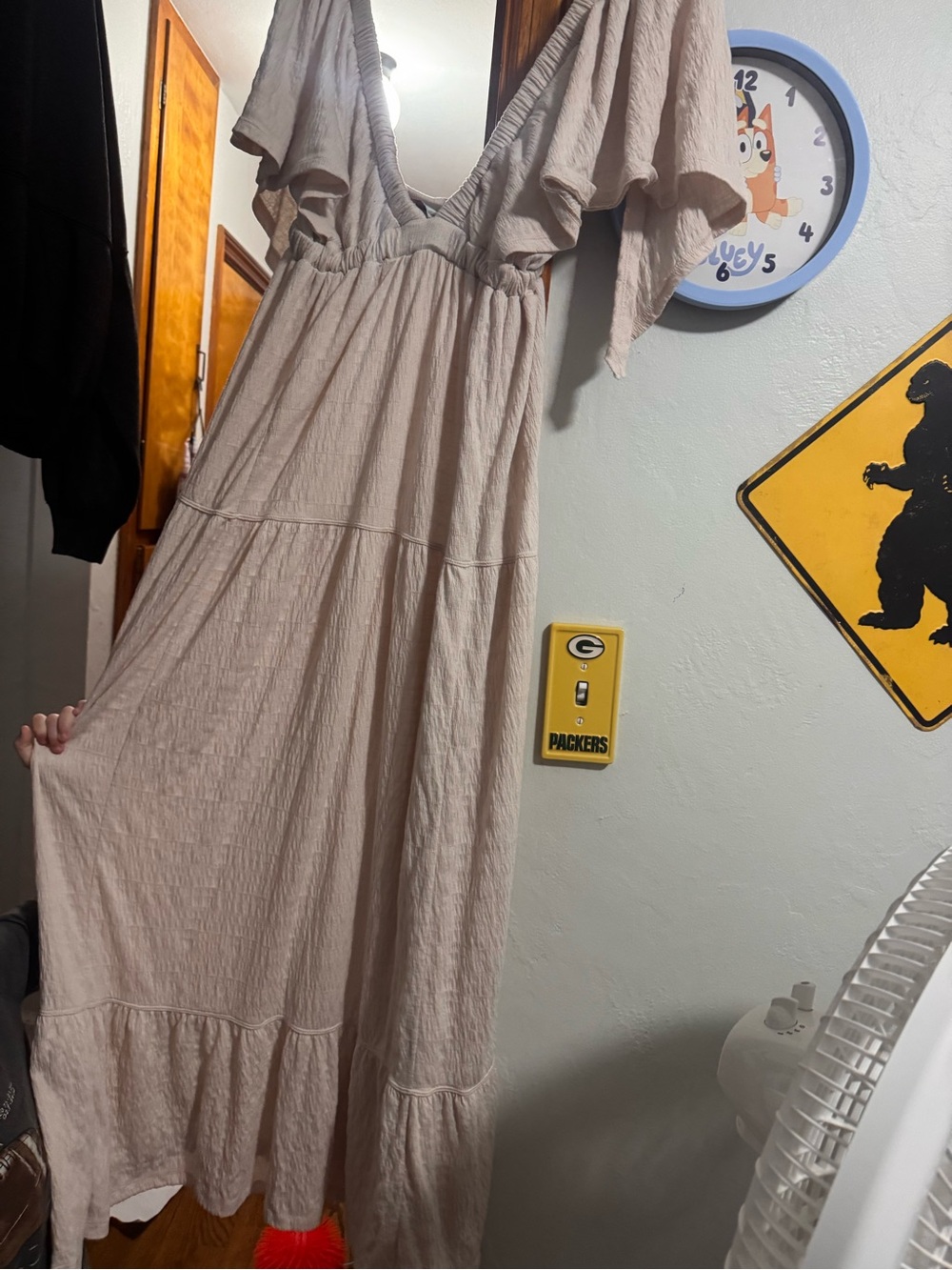 Free People Cream V-Neck Flutter Sleeve Maxi Dress